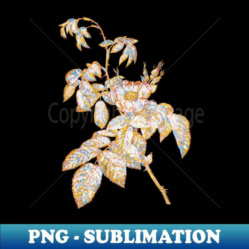 Gold Prism Mosaic Blooming Apple Rose Botanical Illustration - Trendy Sublimation Digital Download