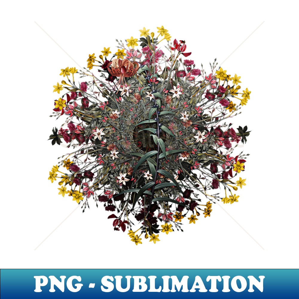 Vintage Tiger Lily Flower Wreath - PNG Sublimation Digital Download