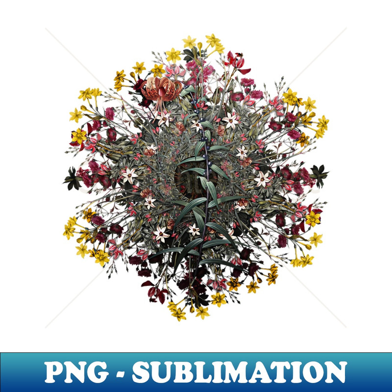 Vintage Tiger Lily Flower Wreath - PNG Sublimation Digital Download