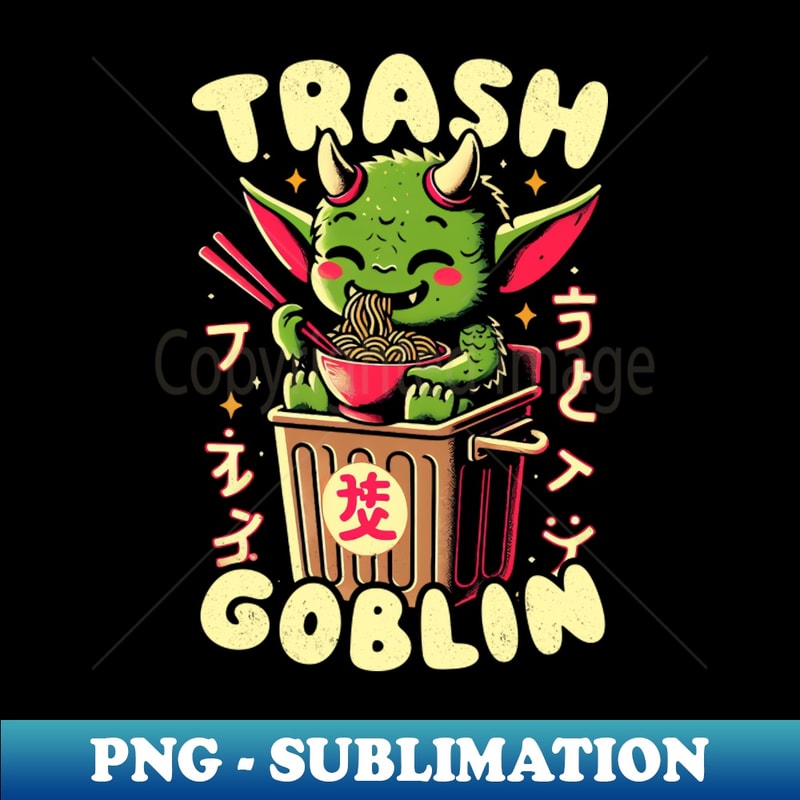 Creepy Cute Spooky Ramen Goblin - Trash Can Noodles - Vintage Sublimation PNG Download