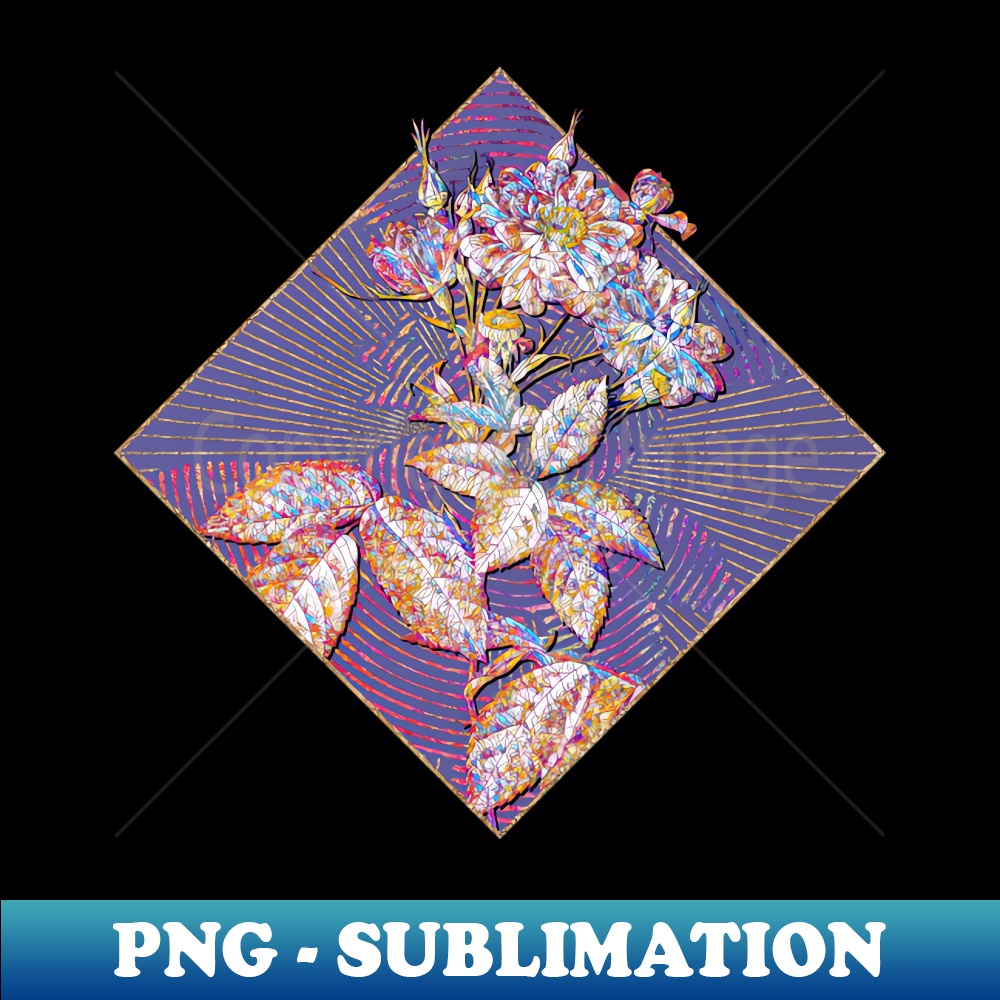 Blooming Boursault Rose Floral Rainbow Mosaic on Veri Peri - PNG Transparent Sublimation Design