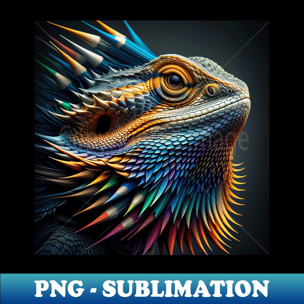Bearded Dragon Portrait - Multicolored Colored Pencil Spikes - Aesthetic Sublimation Digital File