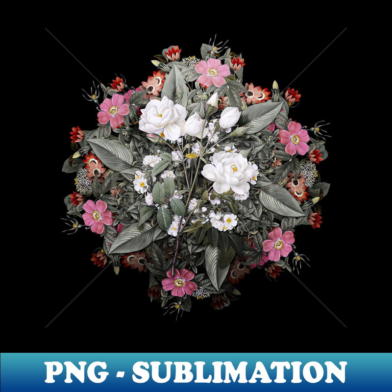 Vintage White Rose Flower Wreath - PNG Transparent Sublimation Design