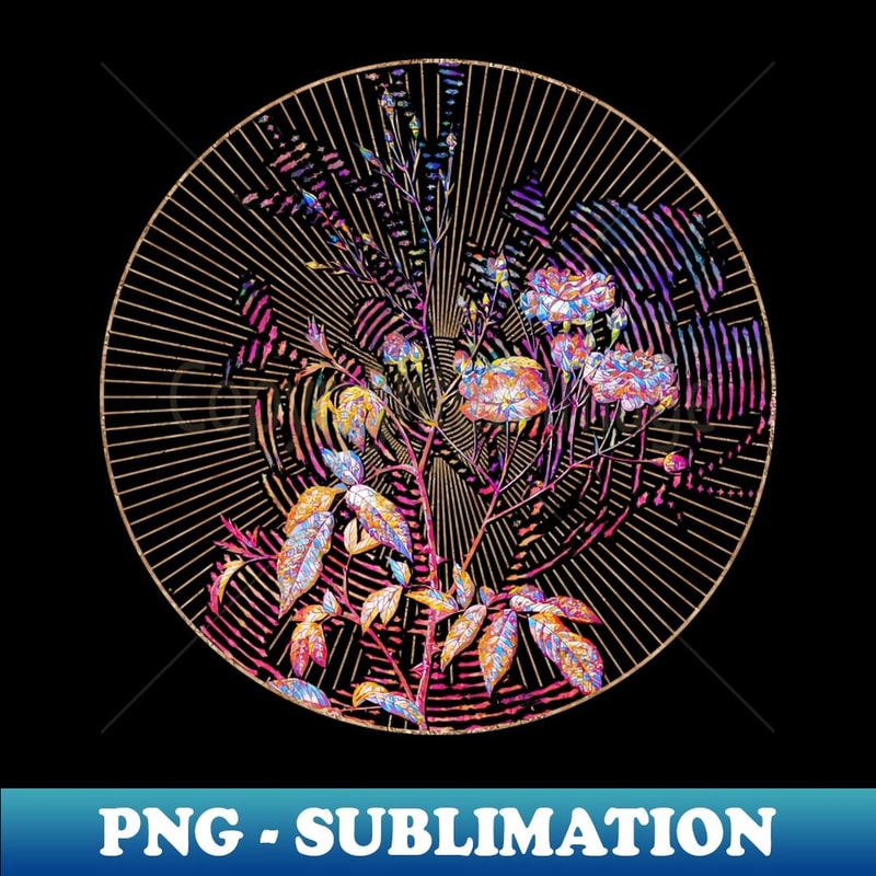 Pink Noisette Roses Floral Rainbow Mosaic - Creative Sublimation PNG Download