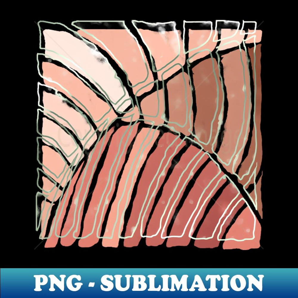 Stained glass painting of tropical abstract leaves in powder pink with sage metal lines - Decorative Sublimation PNG File