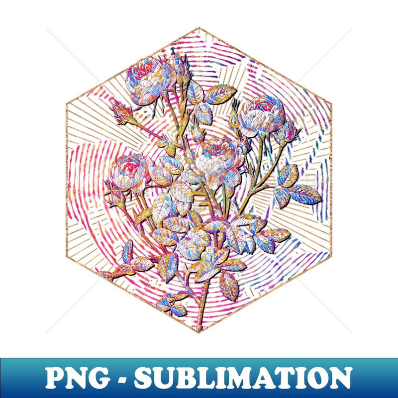 Blooming Burgundian Rose Floral Rainbow Mosaic - Exclusive PNG Sublimation Download