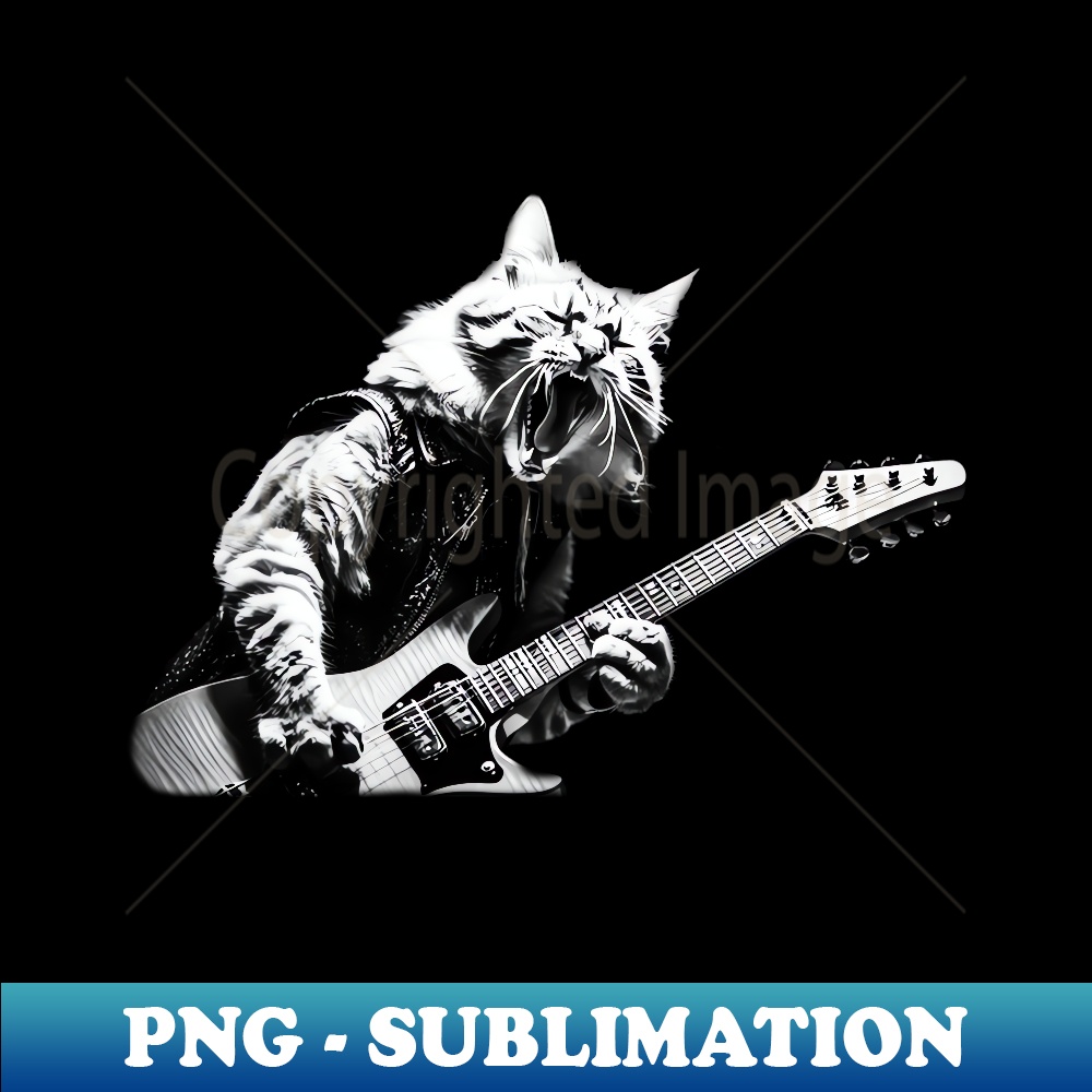 Rock Cat Playing Guitar Funny Guitar Cat - Trendy Sublimation Digital Download