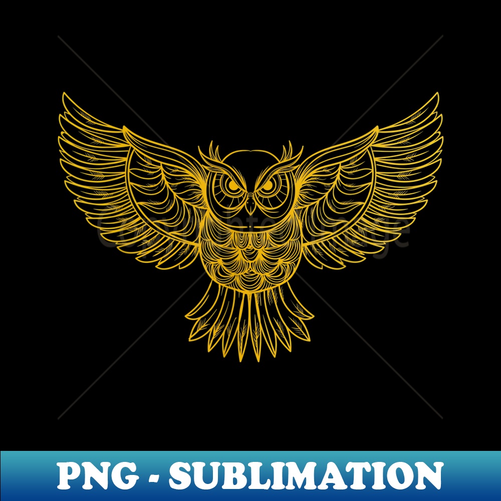 Wings Wide Golden Owl - High-Quality PNG Sublimation Download