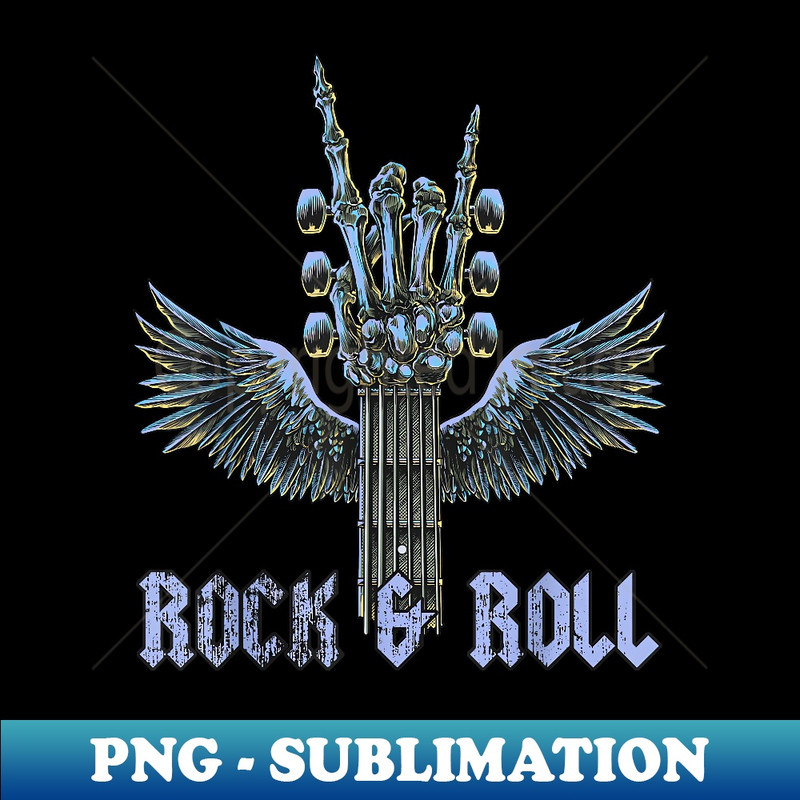 Rock On Guitar Neck Rock & Roll Skeleton Hand Concert Band - Creative Sublimation PNG Download