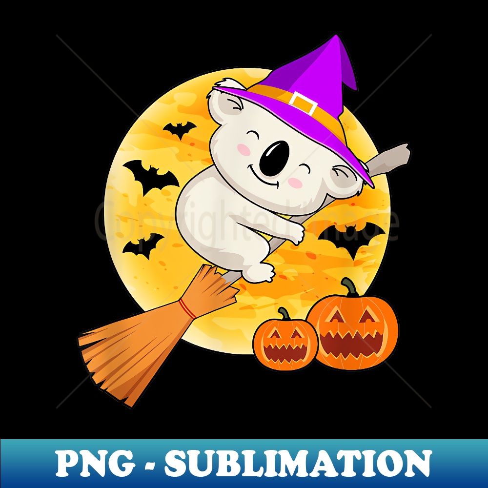 Cute Halloween Koala Bear With Full Moon Broomstick Pumpkin - High-Quality PNG Sublimation Download