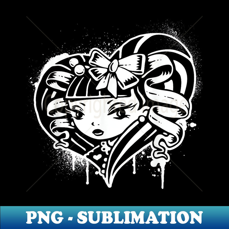 Cute Heart Shaped Punk Goth Girl w Ribbons & Bows - Instant Sublimation Digital Download