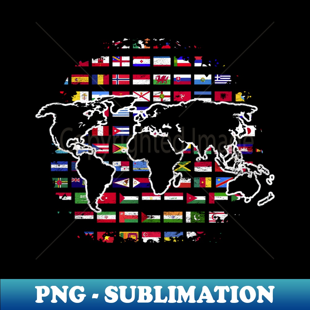 International World Map Travelling Cartography World Flags - Aesthetic Sublimation Digital File