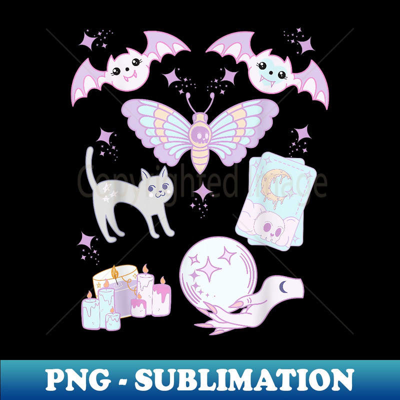 Tarot Card Moon Crystal Pastel Kawaii Witchy Witch Bats - Retro PNG Sublimation Digital Download