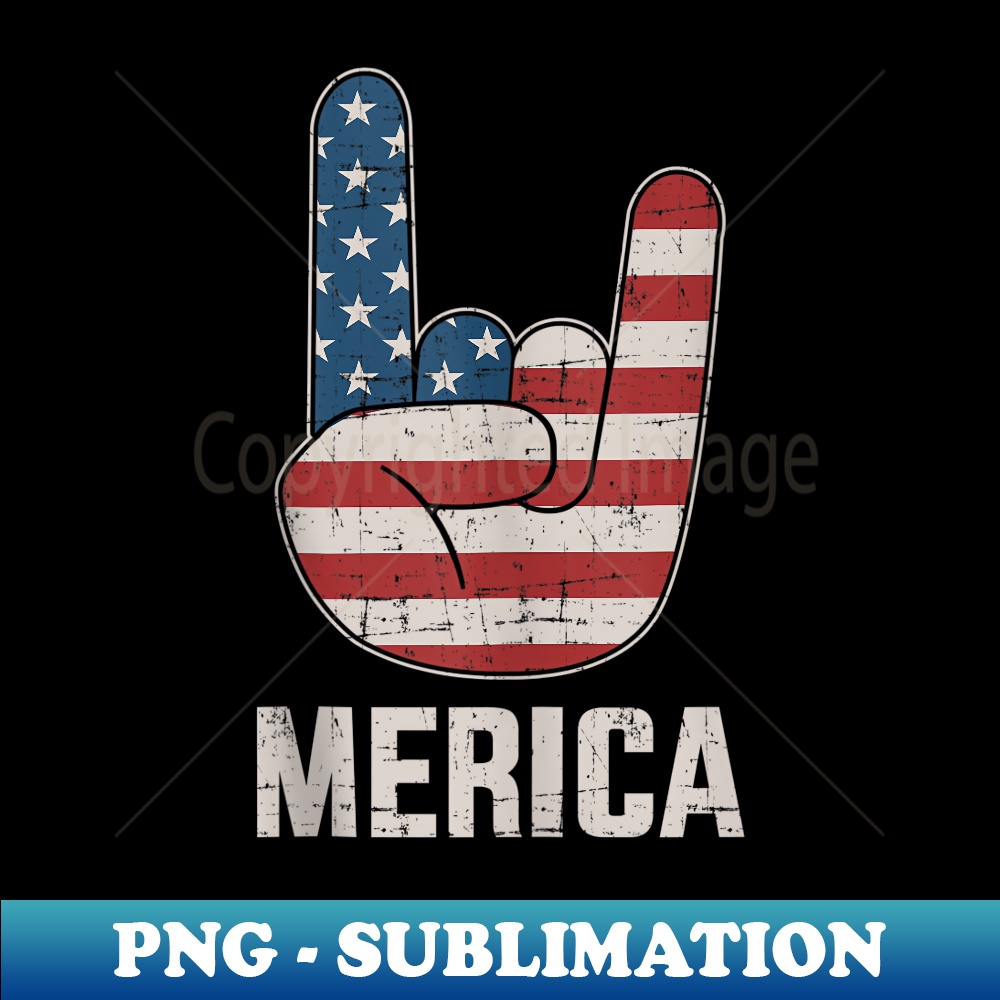 Rock hand sign with US Merica flag for Independence day - High-Resolution PNG Sublimation File