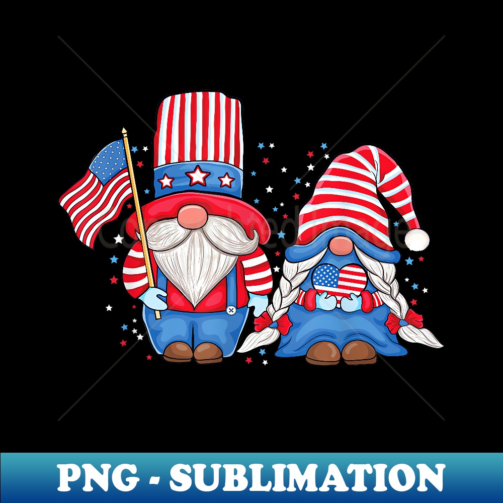Patriotic gnome couple USA American Flag 4th of July Gnomes - PNG Sublimation Digital Download