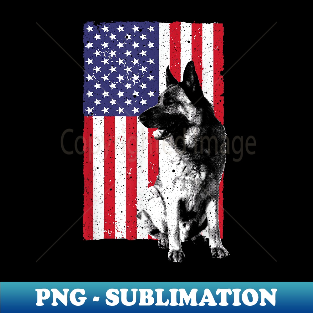 Cute German Shepherd Art Police K9 Trainer US Flag - Retro PNG Sublimation Digital Download