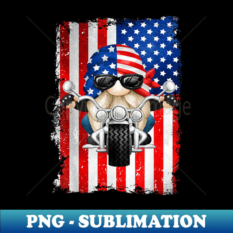 Patriotic USA Gnome Graphic American Flag Motorcycle Rider - Stylish Sublimation Digital Download