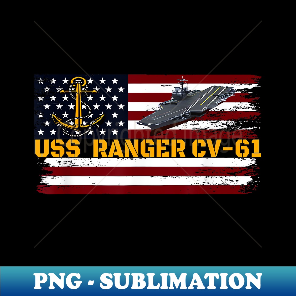 Aircraft Carrier USS Ranger CV-61 Veterans Day Father's Day - Retro PNG Sublimation Digital Download