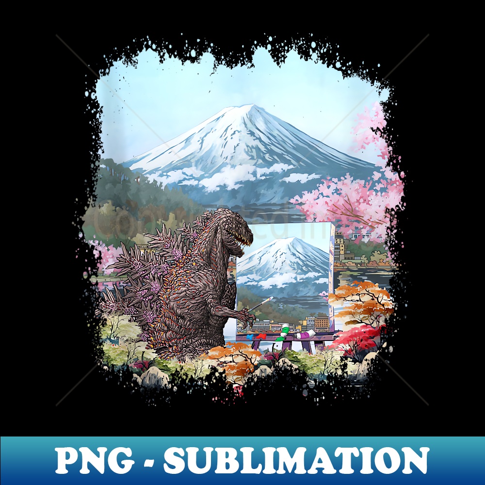 Artist Fan Japanese Monster Movie Kaiju Painting Landscape - Instant PNG Sublimation Download