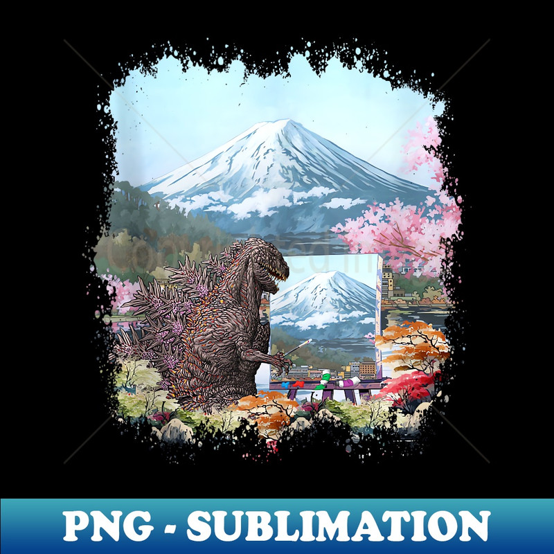 Artist Fan Japanese Monster Movie Kaiju Painting Landscape - Instant PNG Sublimation Download