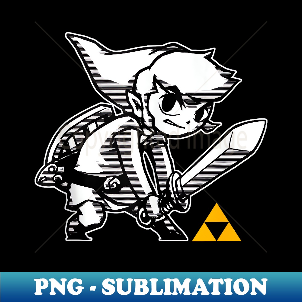 Legend of Zelda Young Link Black & White Triforce - High-Quality PNG Sublimation Download