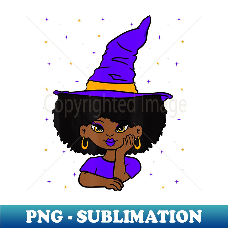 African American Black Afro Girl Halloween Witch Pointy Hat - PNG Sublimation Digital Download