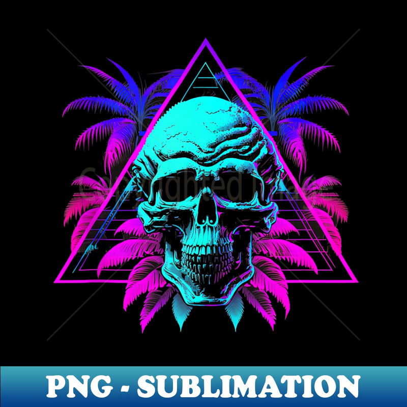 Skull Vaporwave Retrowave Aesthetic Synthwave 80s Palm Tree - PNG Transparent Sublimation Design