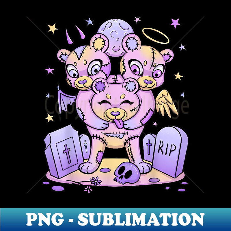 Funny Cute Kawaii Pastel Goth Clothes Creepy Bear - Instant PNG Sublimation Download