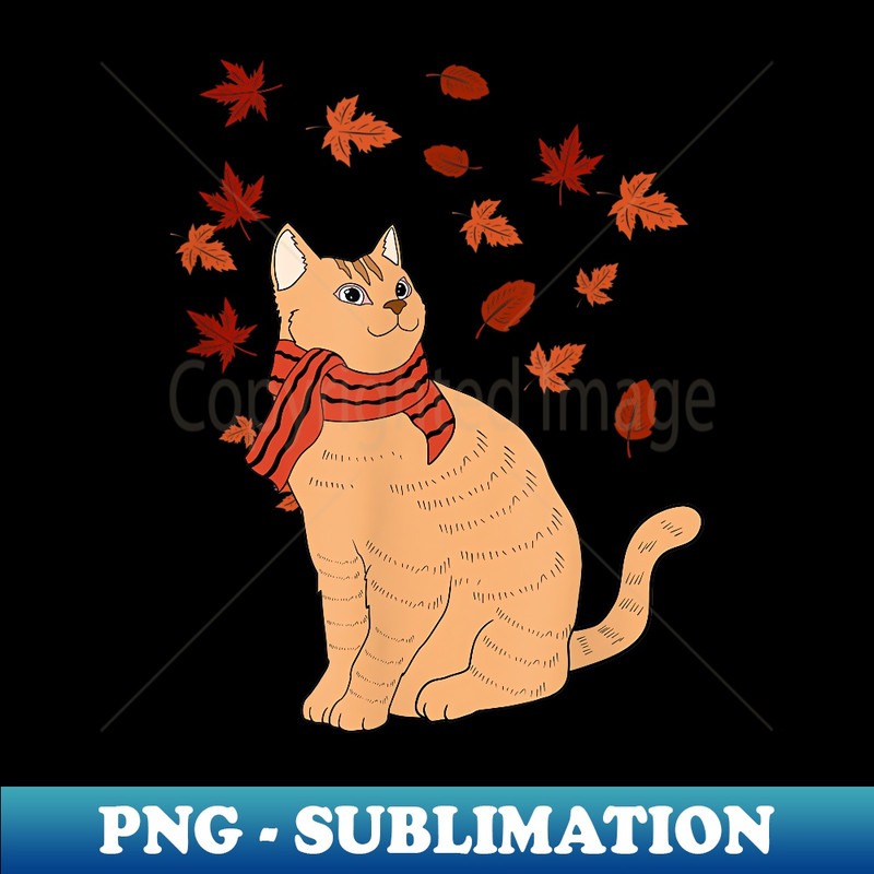 Maple Cat Leaf Fall Hello Autumn Funny Cat - PNG Transparent Sublimation File