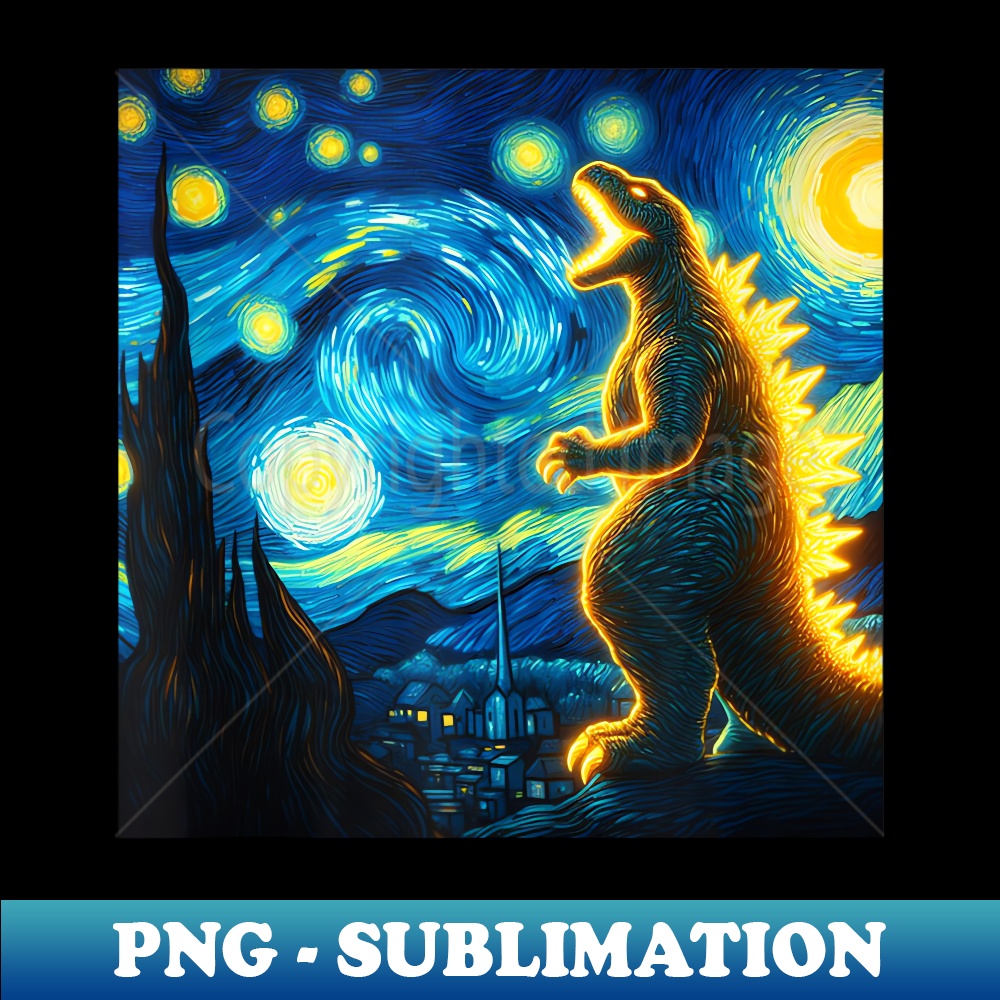 Retro Japanese Kaiju Monster Starry Night Parody Art - Premium Sublimation Digital Download