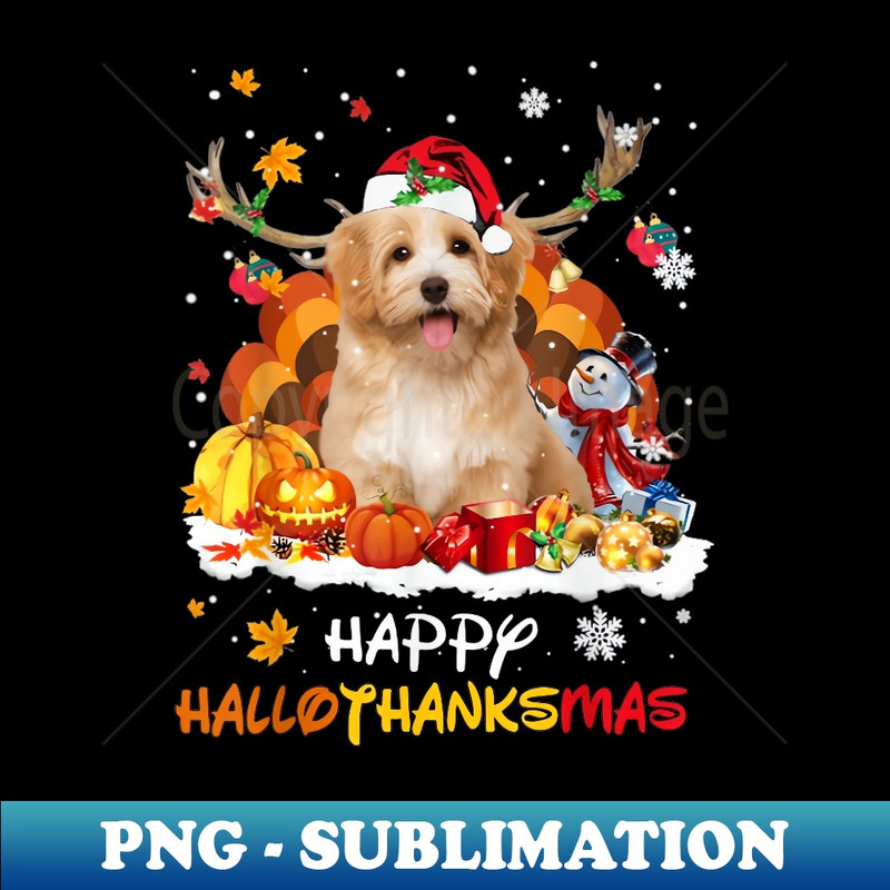 Havanese Happy HalloThanksMas Halloween Thanksgiving - PNG Sublimation Digital Download