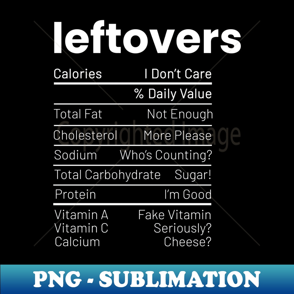 Leftovers Nutrition Facts Thanksgiving Leftover Recipes - Instant Sublimation Digital Download