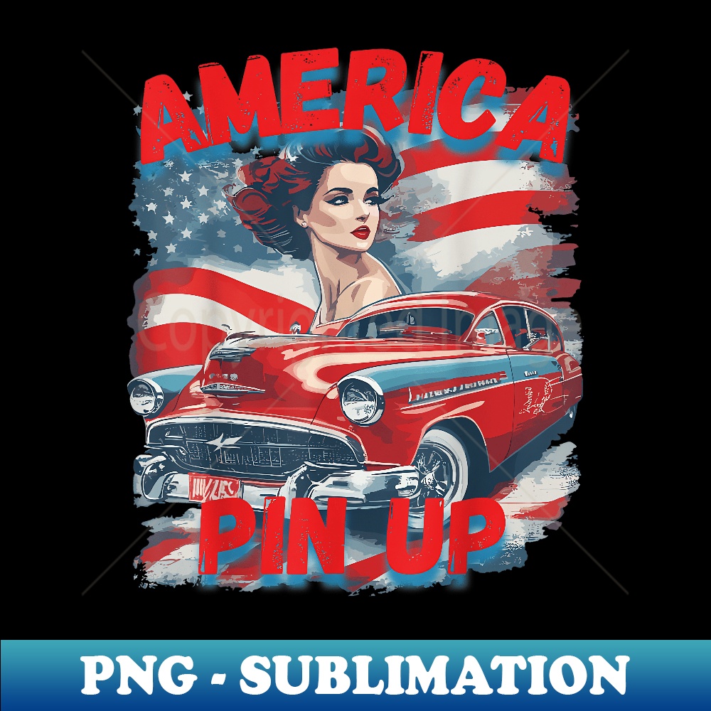 Playful American Flag Vintage PinUp USA Girl Tattoo Rebel - Sublimation-Ready PNG File