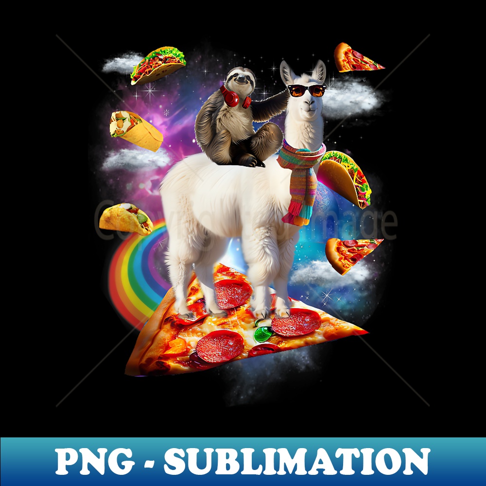 Sloth riding Llama - Galaxy Pizza Taco Burrito - High-Resolution PNG Sublimation File