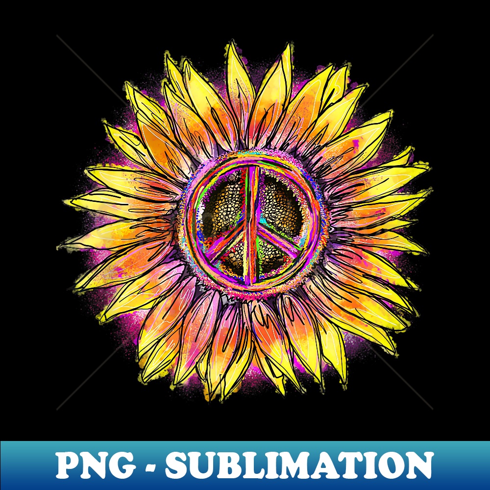 Sunflower Flower Rainbow Tie Dye Peace Sign Hippie Retro - Premium PNG Sublimation File