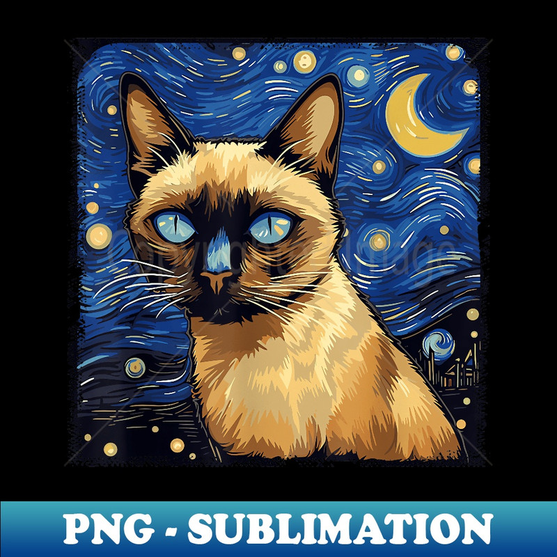 Siamese Cat Starry Night Van Gogh Halloween Kitten Cat Lover - Exclusive Sublimation Digital File