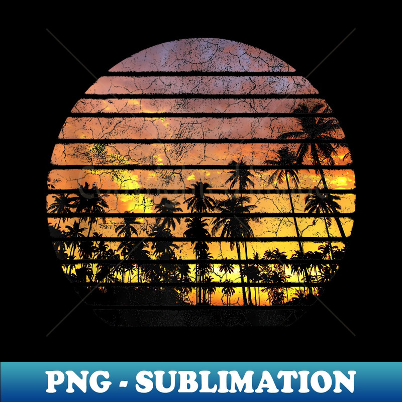 Vintage Retro Style Sunset Palm Tree Beach California Hawaii  1 - Signature Sublimation PNG File