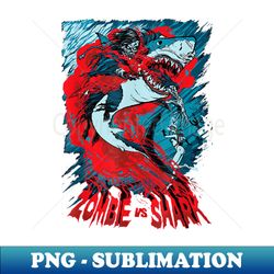 funny zombie vs. shark nerd geek vintage graphic - premium png sublimation file