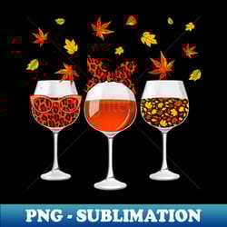 pumpkin wine glass leopard autumn leaves happy fall feeling - unique sublimation png download