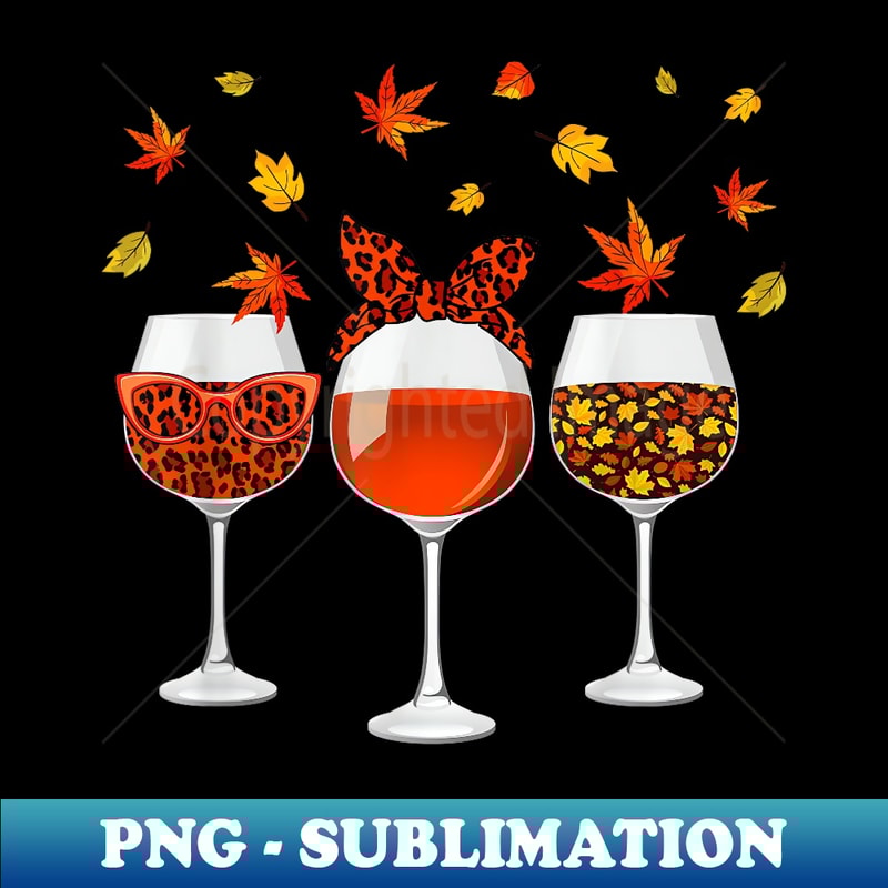 Pumpkin Wine Glass Leopard Autumn Leaves Happy Fall Feeling - Unique Sublimation PNG Download