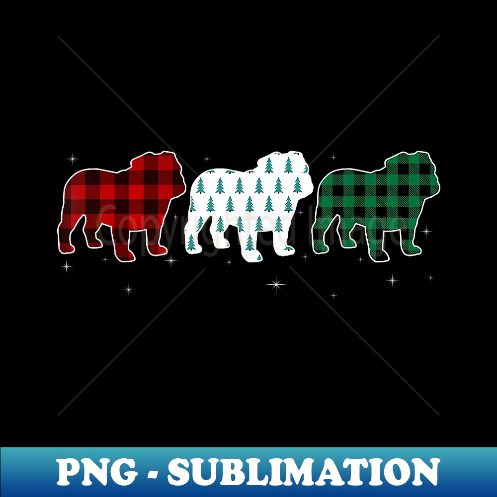 Funny English Bulldog Red Plaid Christmas Tree Dog Lover - Elegant Sublimation PNG Download