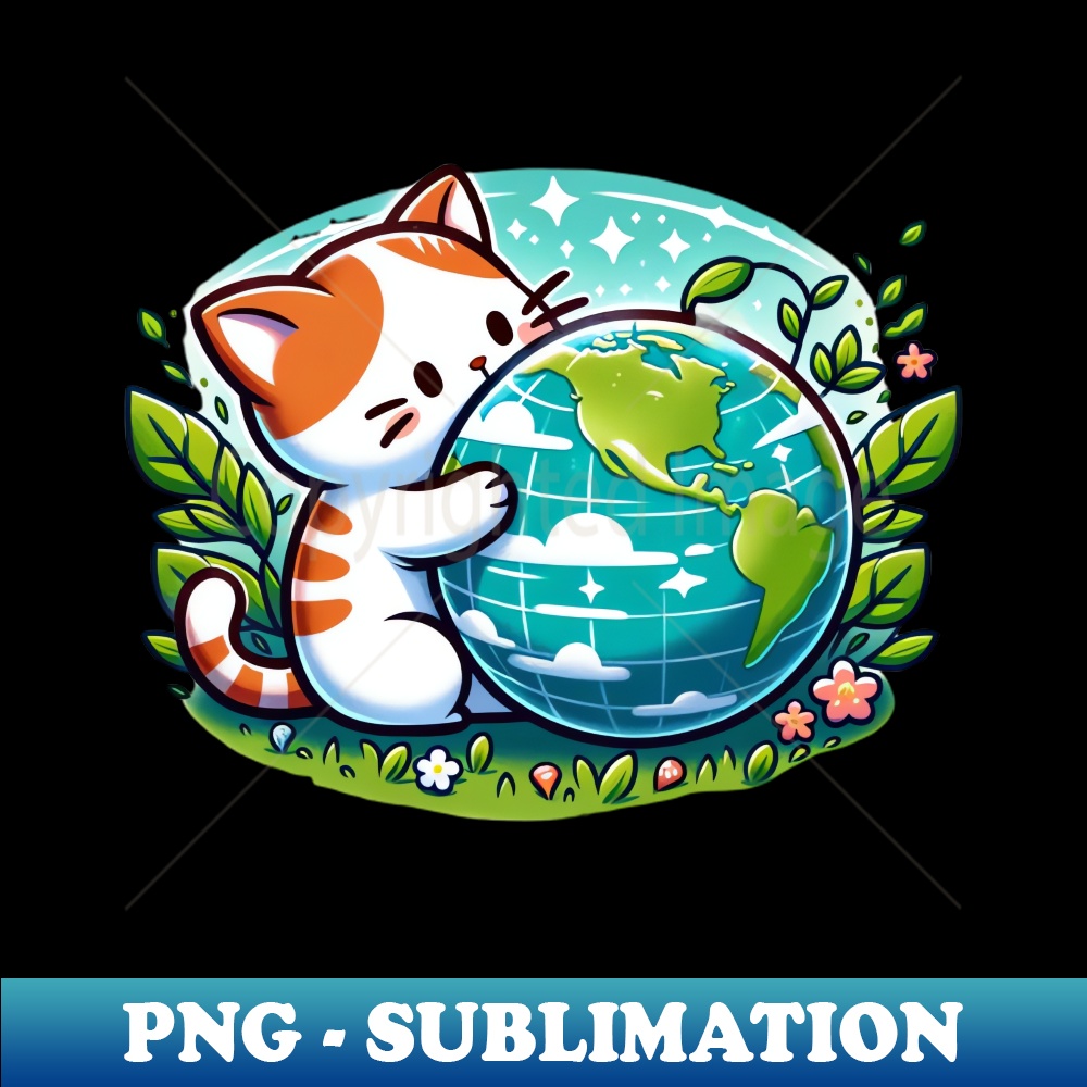 Embracing The Planet Sleeping Kitten Earth Day Globe Cat - Special Edition Sublimation PNG File