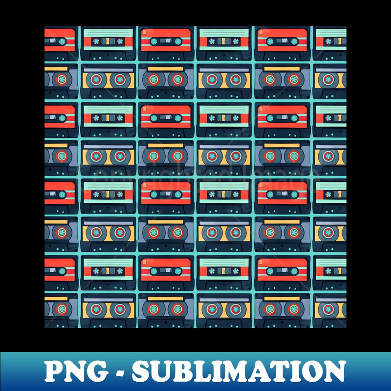Retro Cassette Tape Pattern - Decorative Sublimation PNG File
