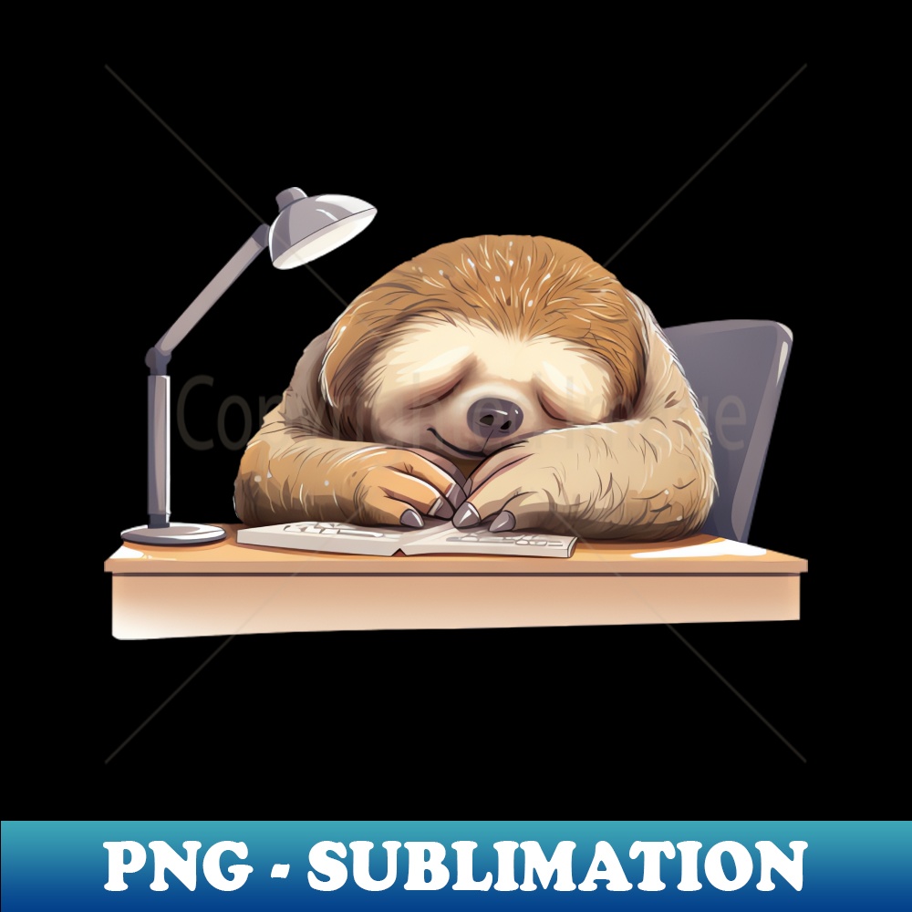 Reading and Sleeping Sloth at Desk, Humorous Office Design - Modern Sublimation PNG File
