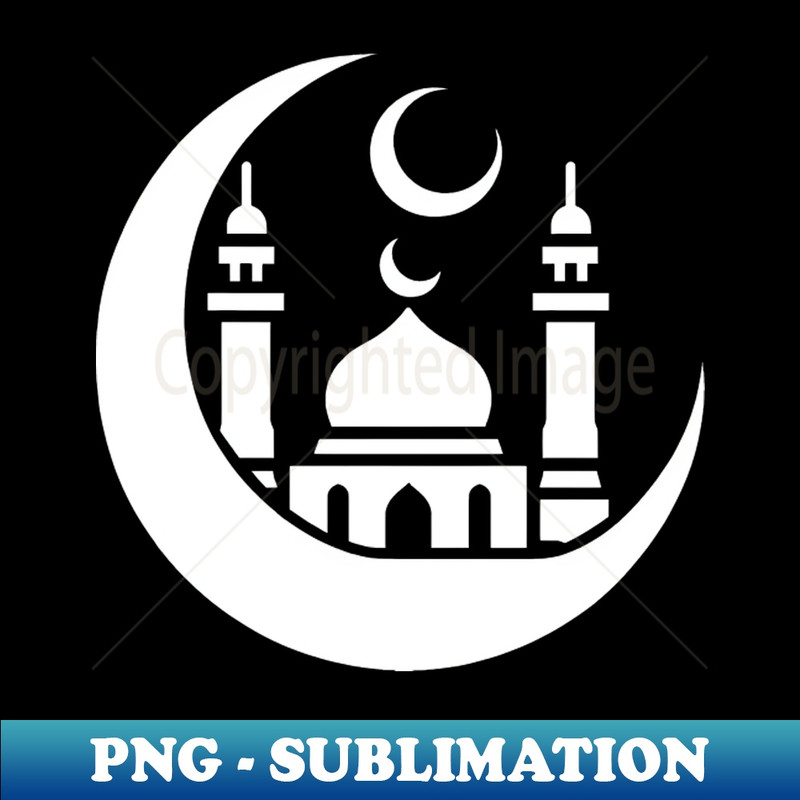 Mosque Silhouette with Crescent Moon Islamic Art - Instant PNG Sublimation Download