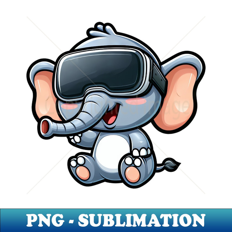 Elephant VR virtual reality gamer cute cartoon - Retro PNG Sublimation Digital Download