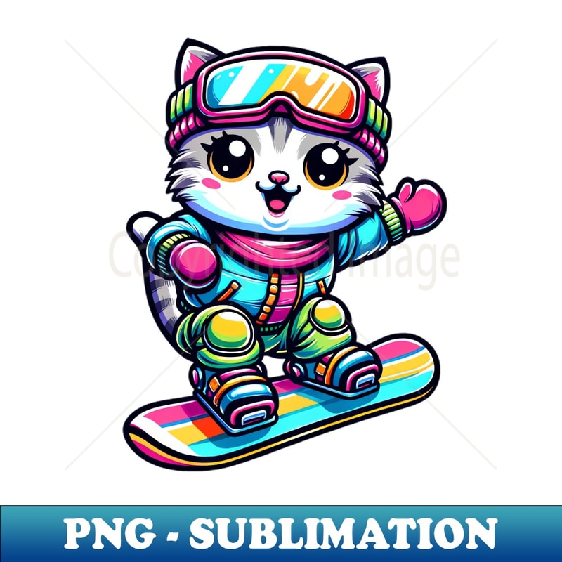Cat Snowboard Snowboarder Cute Cartoon Design - Aesthetic Sublimation Digital File