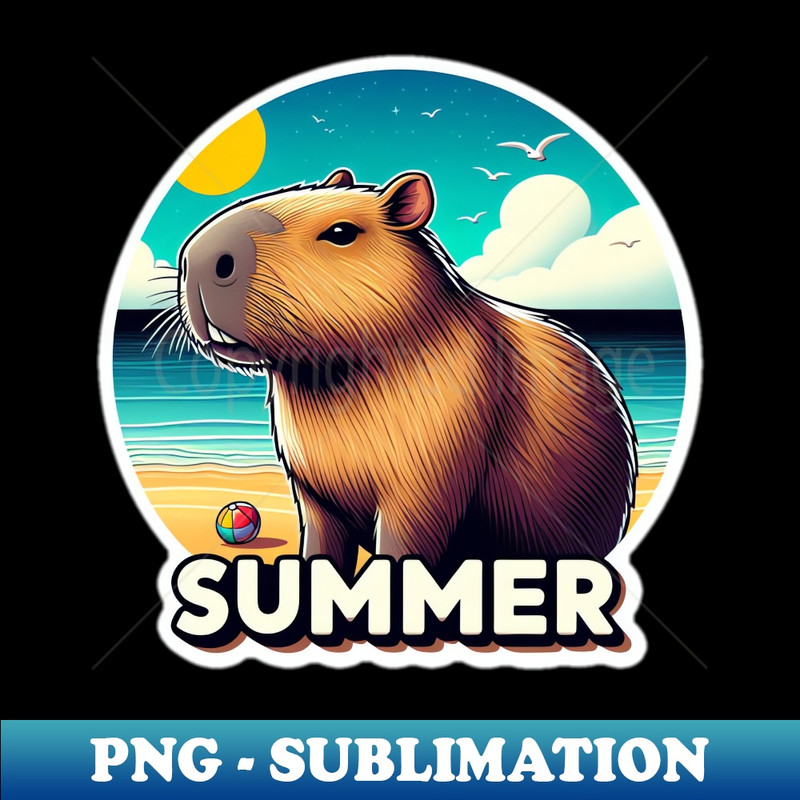 Cute summer capybara on the beach - Retro PNG Sublimation Digital Download