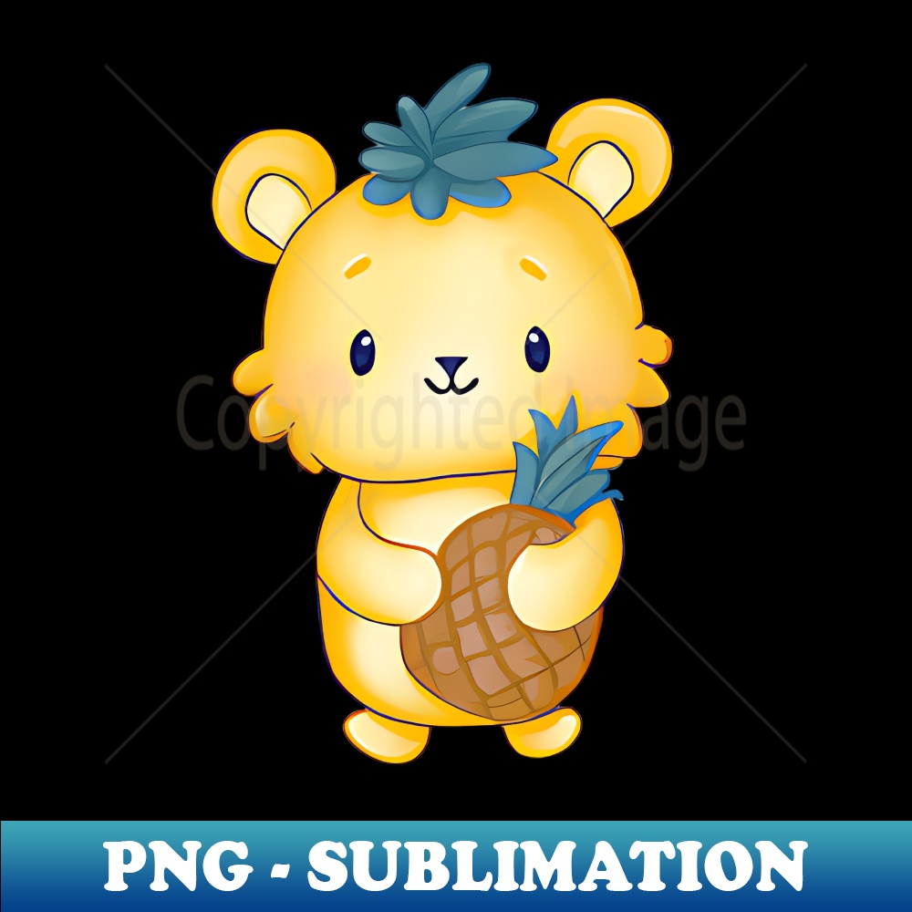 Bear with a pineapple in his hand and pineapple leaves on his - Exclusive PNG Sublimation Download
