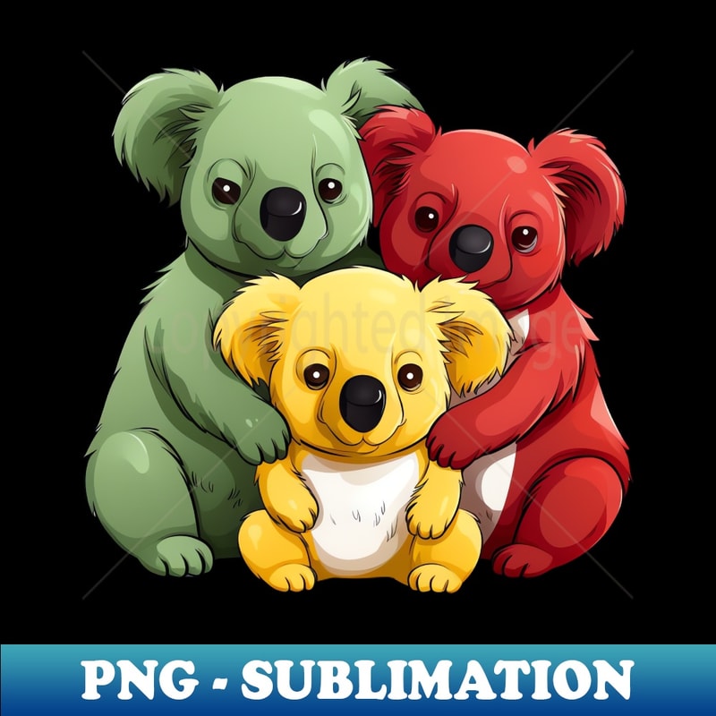 Colorful Koala Family, Red, Yellow and Green Design - Vintage Sublimation PNG Download